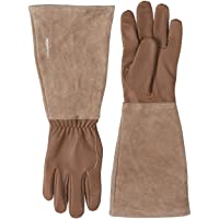 AmazonBasics - Guantes de jardinería- de piel- protege contra espinas- con protección de antebrazo- marrón- talla L